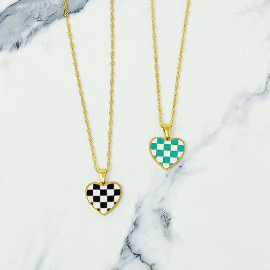 Checkered Heart Necklace