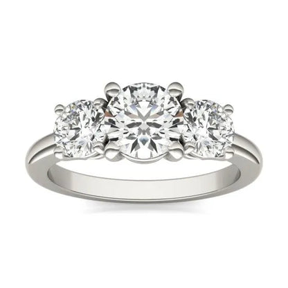 2 CTW AGI Certified Lab Grown Diamond (G-VS) Three Stone Engagement Ring in Choice of 14K Yellow or 14k White Gold