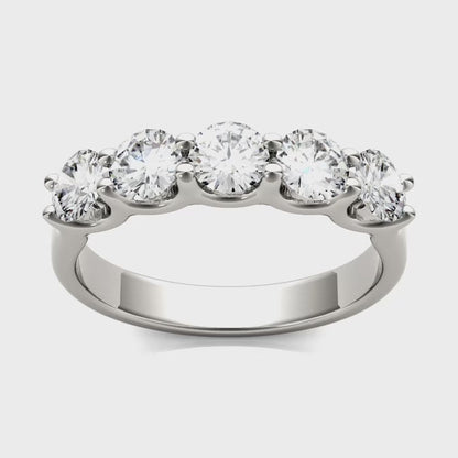 AGI Certified 1 1/4 CTW Round Lab Grown Diamond (G/VS) Five Stone Anniversary Band in 14K White Gold